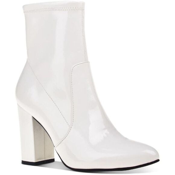Wild Pair  Womens Becci White Patent Zipper Pointed Toe Booties Shoes white 10M - Picture 2 of 9